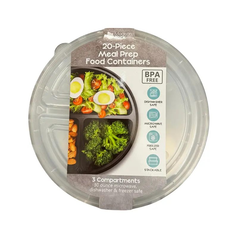 20-Piece Black Round Meal Prep Container Set With 3 Compartments 1
