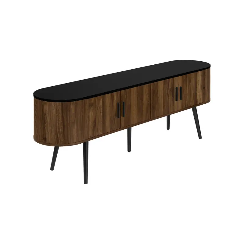 4-Door Tv Stand In Matte Black And Woodgrain Finish (Model I2798) 1