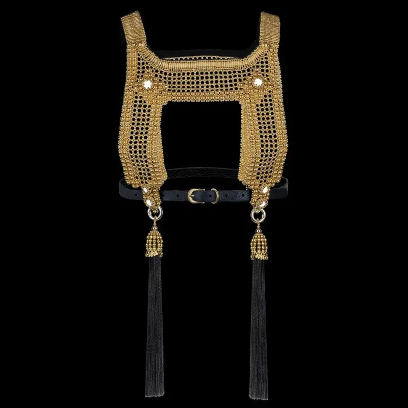 Artemisia Gold-Tone Mesh Top Featuring Four Swirling Tassels 1