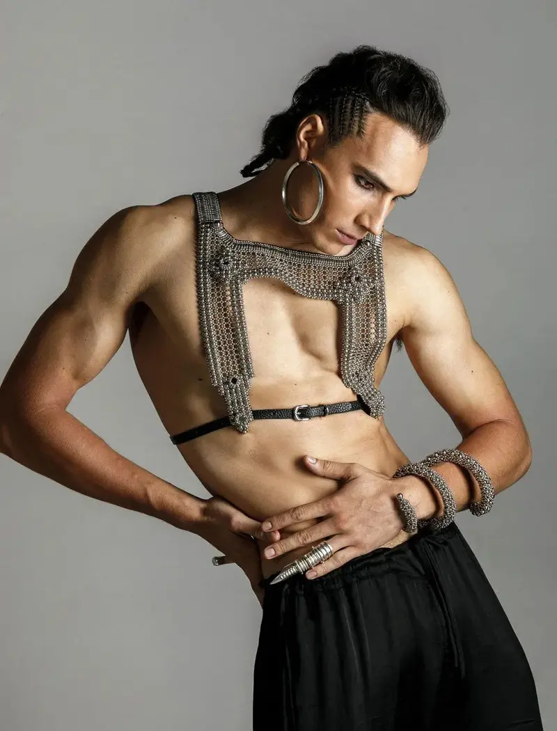Artemisia Silver Mesh Leather Top For Men 1