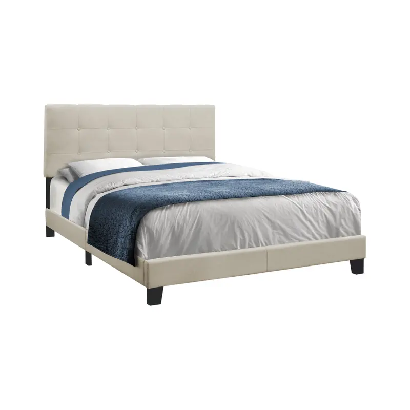 Beige Upholstered Queen Platform Base – Monarch Model I5921Q 1