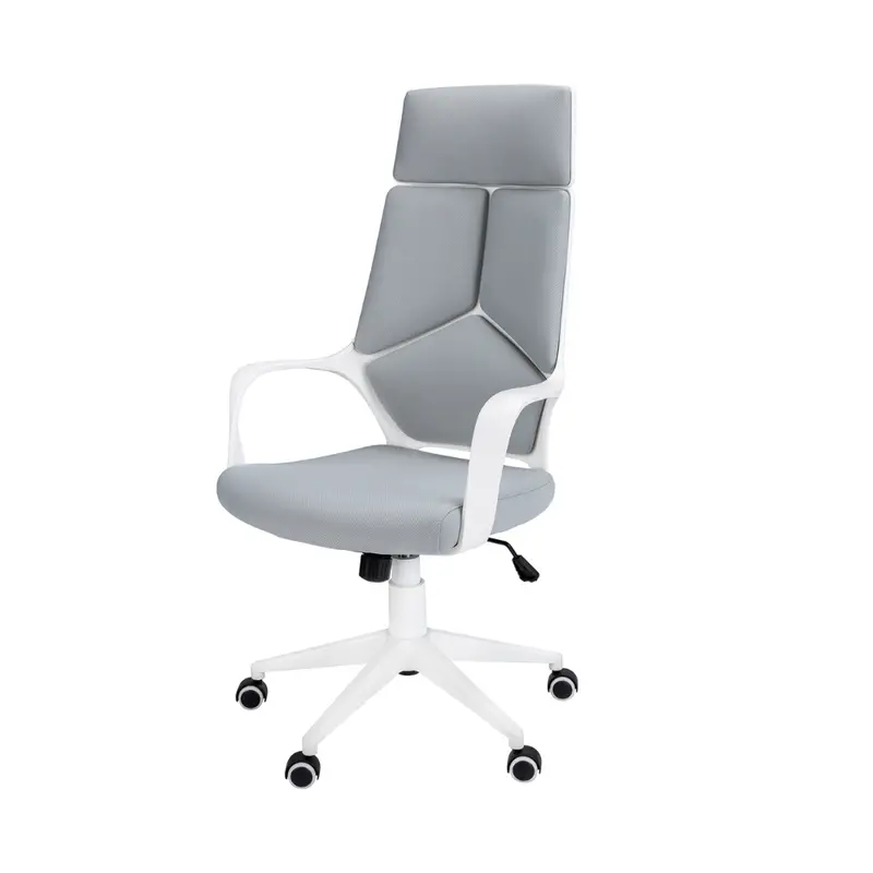 Executive Office Chair – White Base With Gray Fabric Upholstery 1