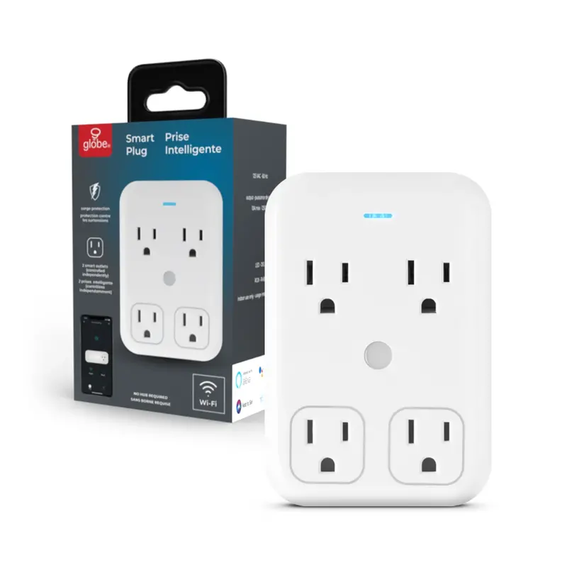Globe 4-Outlet Smart Plug – White Wall-Mountable Power Strip, Model 50228 1