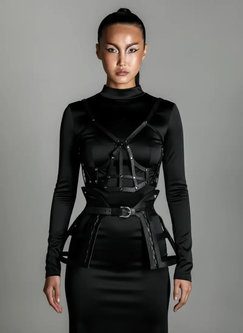 Jas Black Leather Cage Skirt 1