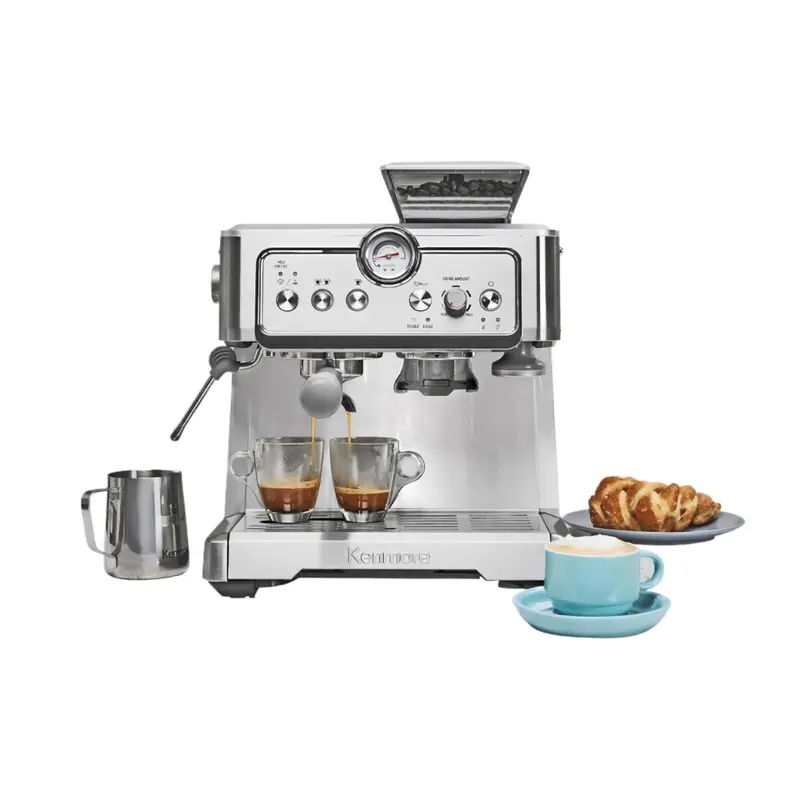 Kenmore Semi-Automatic Espresso Machine – Built-In Conical Burr Grinder, Stainless Steel, Kkcmemt 1
