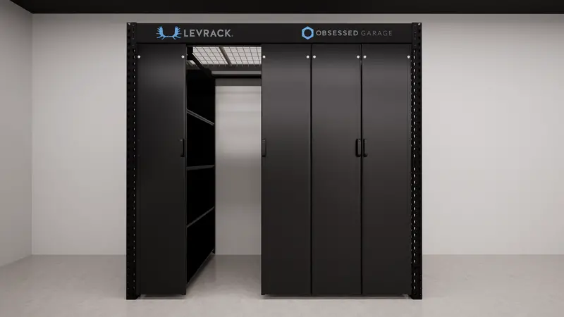 Levrack Obsessed Garage Edition Storage Rack – Matte Black Frame With Black Handles 1