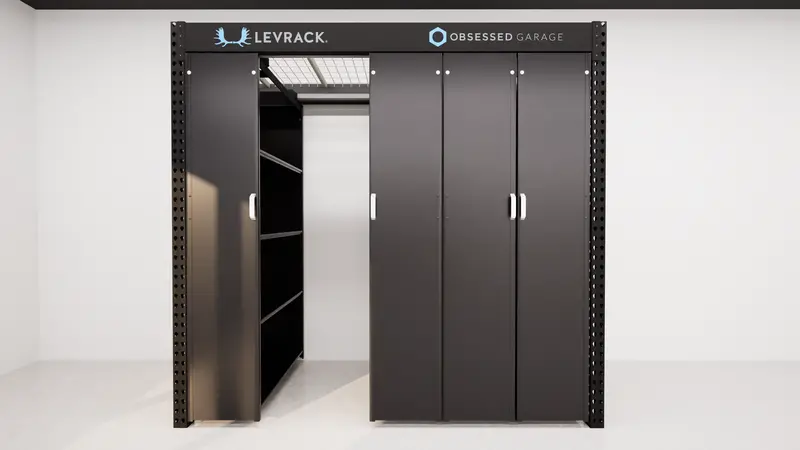 Levrack Obsessed Garage Edition Storage Rack – Matte Black Frame With Silver Handles 1