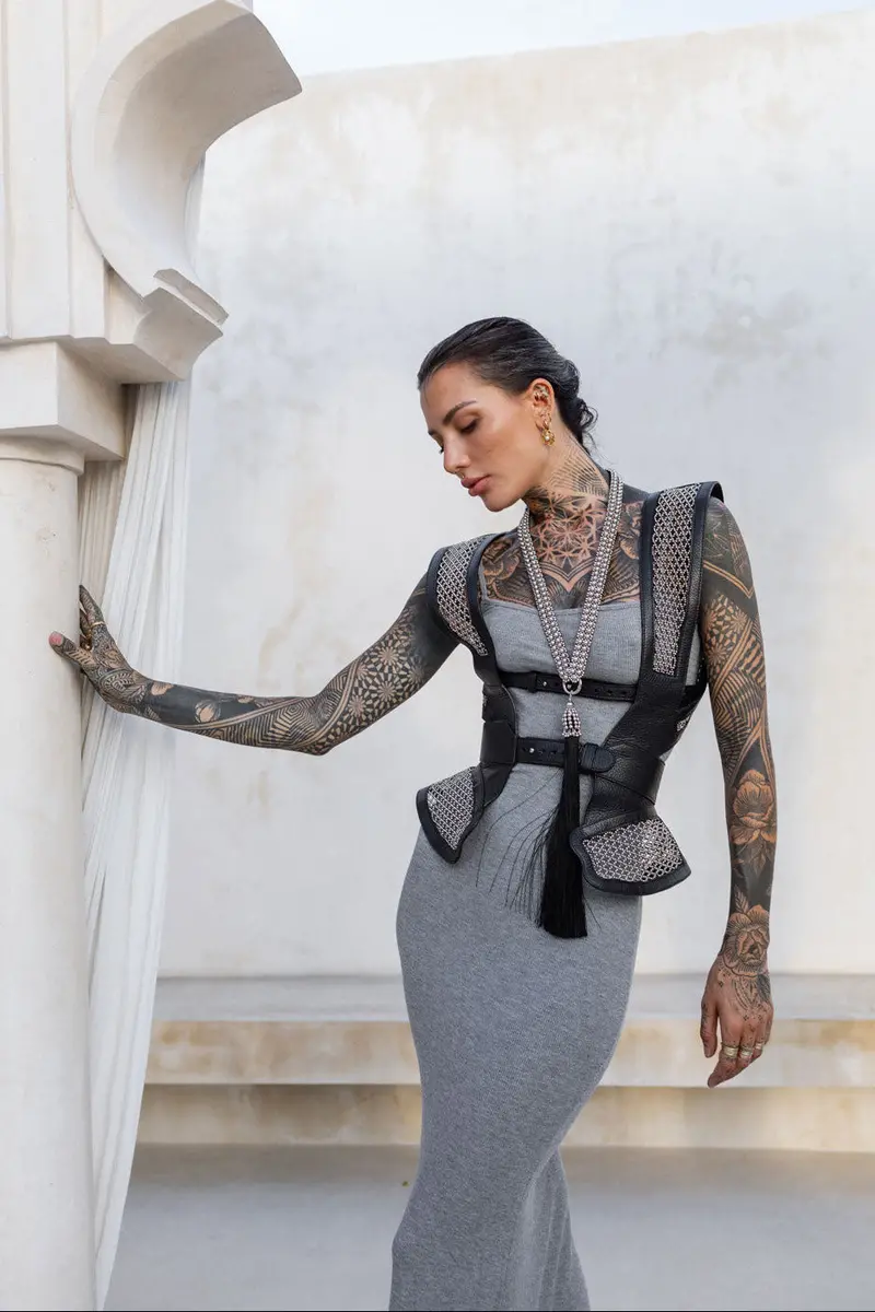 Lister Mesh-Back Beaded Leather Bodice 1