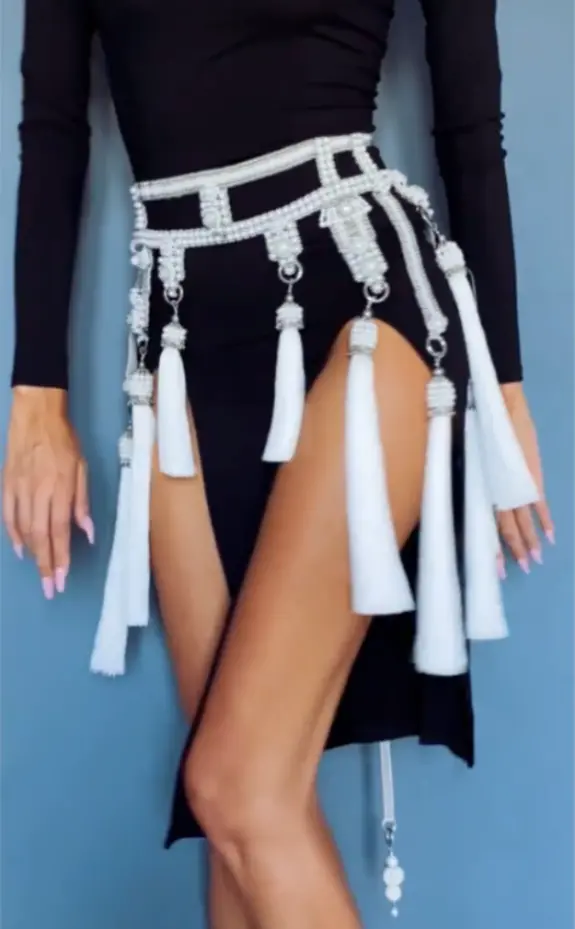 Pearl-Embellished Amaya Garter Belt With Detachable Tassels 1