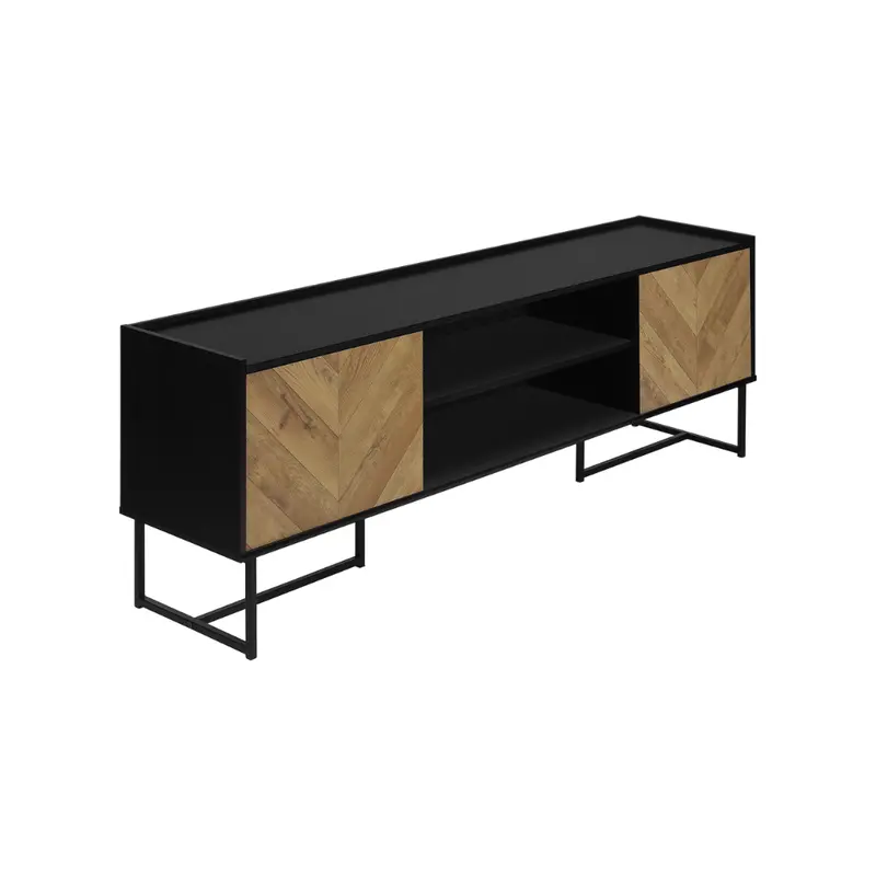 Two-Door Faux-Wood Tv Stand In Black Metal – Monarch Model I2752 1