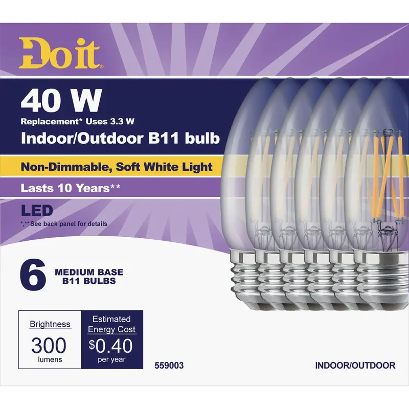 Do It Led Decorative Light Bulb – B11 Shape, 40W Equivalent, Soft White, Title 20 Compliant (6-Pack) 1