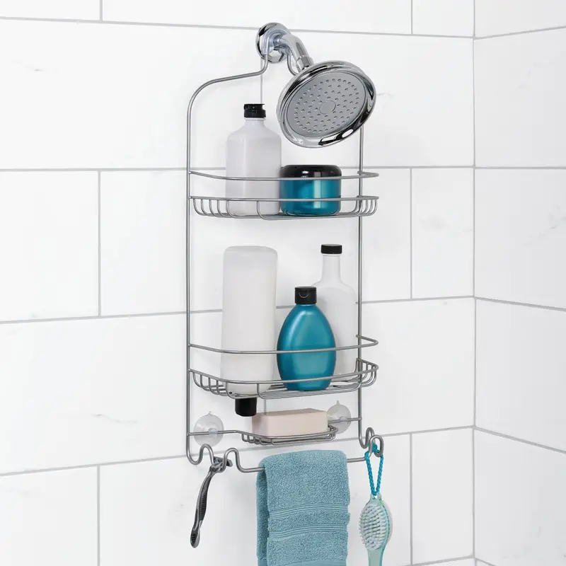 Zenith Zenna Home Shower Caddy – Satin Chrome Steel Over-The-Showerhead Organizer 1